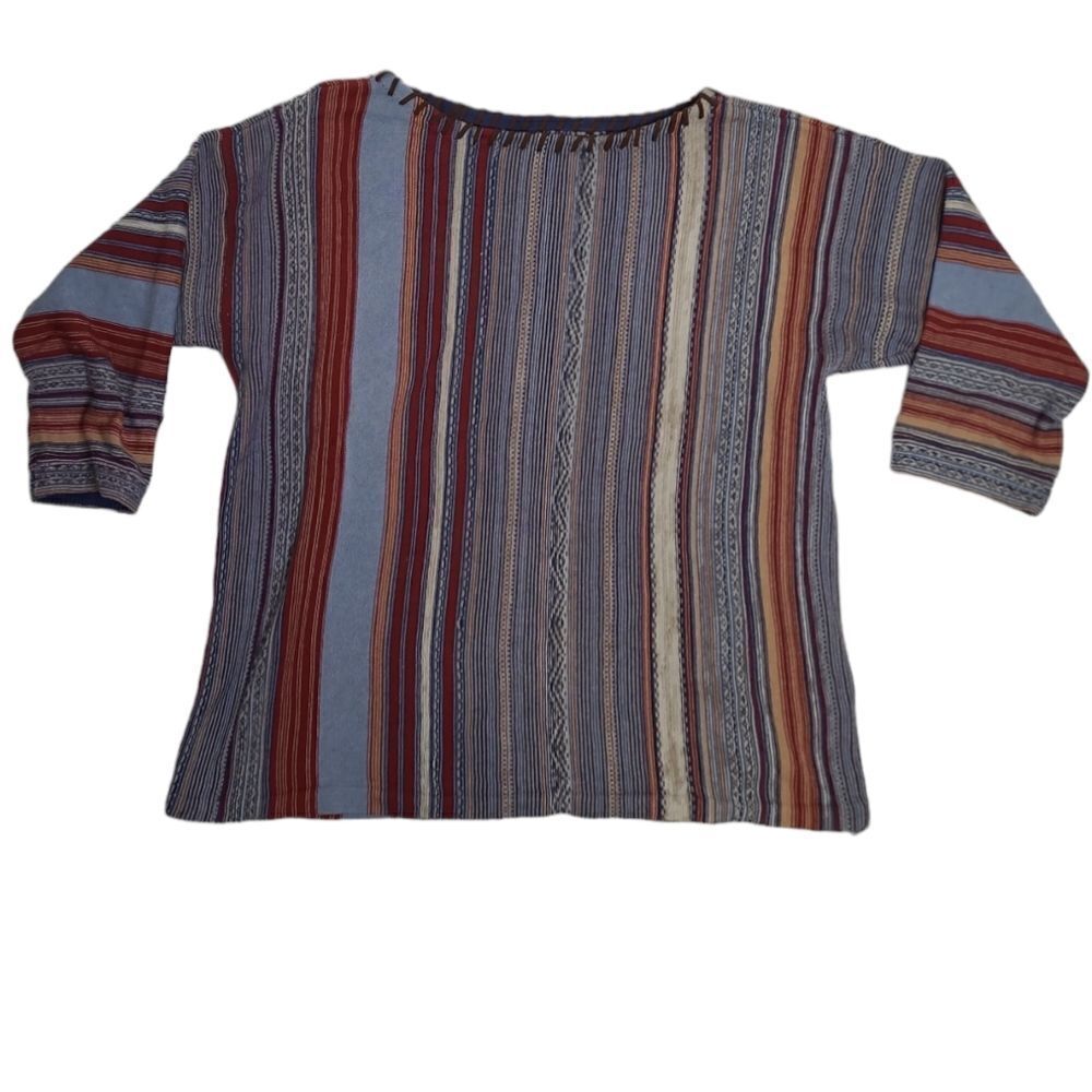 CHAPS striped‎ southwestern knit boxy round neck top L